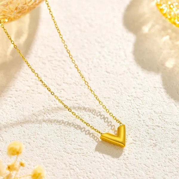 Gold Plated Stainless Steel Anti Tarnish V-Shaped Pendant For Women