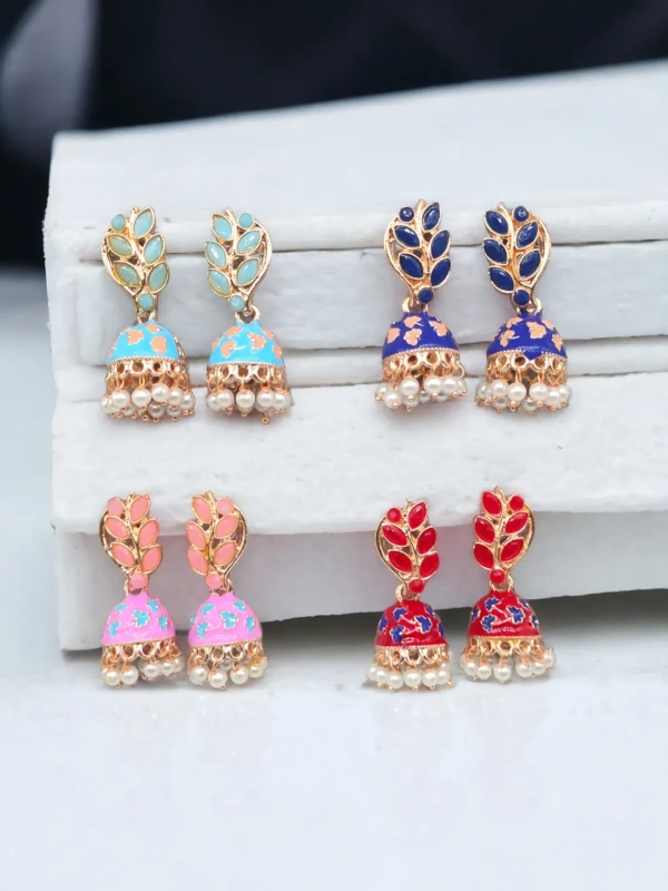 FLOWER MEENAKARI JHUMKA - RED