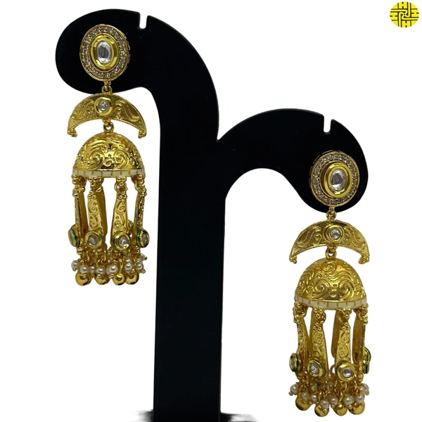 HJ Designer Long Pearl Earrings Hje 370 - White, gold plating