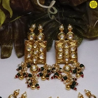 HJ Designer Choker Kundan Green Necklace Set - N-218gr - Green, Gold Plating