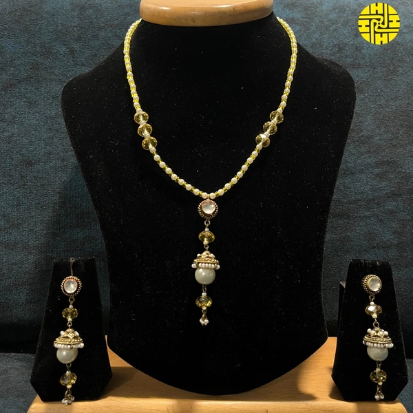 HJ Antique Raw Finish Pearl Pendant Set - C-210Yw - Yellow, Antique Raw Finish