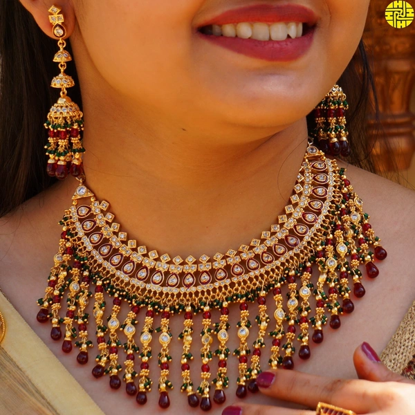 HJ Bridal-inspired Multi Color Bridal Necklace Set - hjs-202a - Multi, Gold Plating