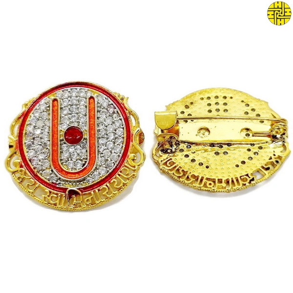 BLESSI Swaminarayan Faith Tilak Sign Divine Brooch - hb-001a - Orange, Gold Plating