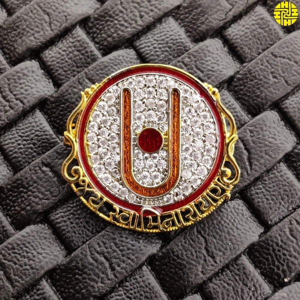 BLESSI Swaminarayan Faith Tilak Sign Divine Brooch - hb-001a - Orange, Gold Plating