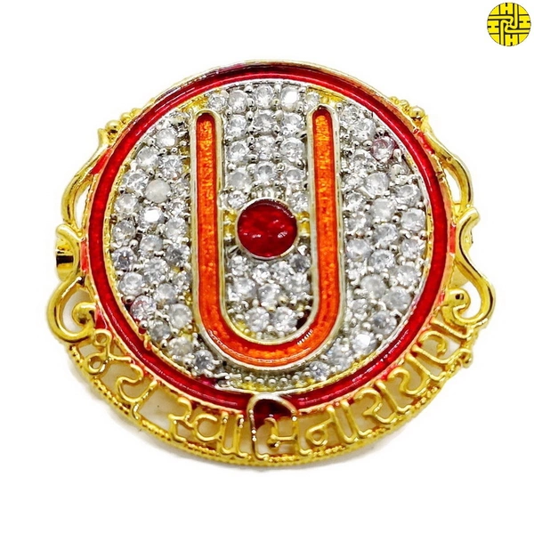 BLESSI Swaminarayan Faith Tilak Sign Divine Brooch - hb-001a - Orange, Gold Plating