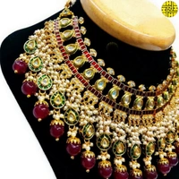 HJ Royal Look Multi Color Bridal Necklace Set - hjs-2201a - Multi, Gold Plating
