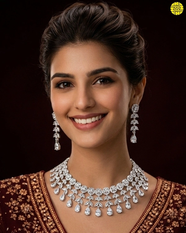 Royal Look White Cz Necklace Set Online - Hnc-002a