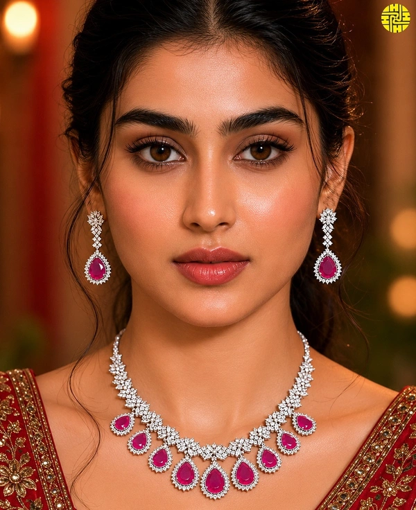 Stunning White Cz Necklace Set With Earrings - Hnc-009a