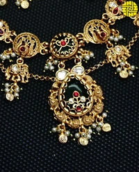 SM Elegant Look Heritage Necklace Set - shn-84 - Multi, Antique Gold Polish