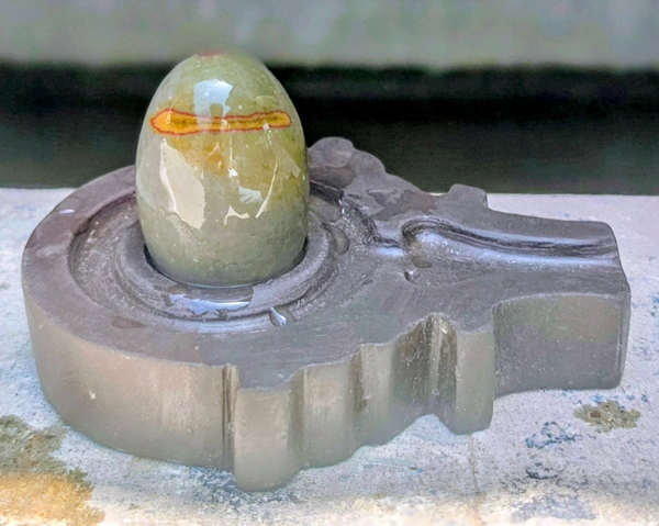 2 Inch  Tripund Dhari Shivling with Shakti Jaladhara