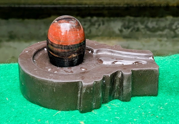 Spiritual Stone World 3 Inch Tilakdhari Shivling with 6 Inch Base - 3 Inch Shivling, Narmadeshwar Shivling, 1.1KG
