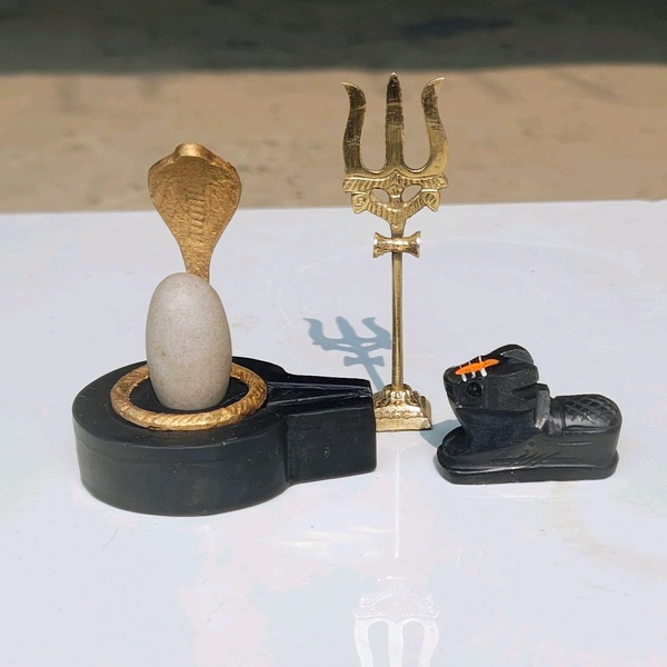 Spiritual Stone World Thumb Size Narmadeshwar For Home - Shivling With Nag Trisool Nandi