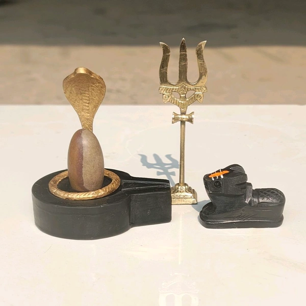 Spiritual Stone World Thumb Size Narmadeshwar For Home With Nandi Ji - Shivling With Nag Trisool Nandi