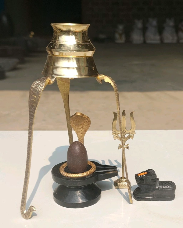 Spiritual Stone World Thumb Size Narmadeshwar For Home - Shivling with Nandi - Shivling with Nandi - full set