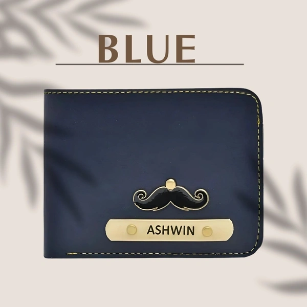 Men's Personalized Wallet I Customized Slim Stylish Leather Purse with Name & Charm I Unique Birthday Anniversary Gift for Men Boy Love Husband Employees Clients - Navy Blue