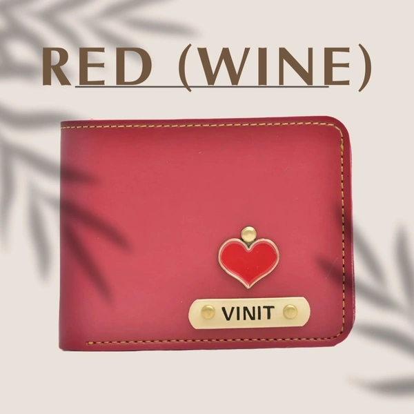 Men's Personalized Wallet WINE RED COLOR ,  Customized Slim Stylish Leather Purse with Name & Charm , Unique Birthday Anniversary Gift for Men Boy Love Husband Employees Clients 