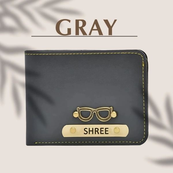 Men's Personalized Wallet I Customized Slim Stylish Leather Purse with Name & Charm I Unique Birthday Anniversary Gift for Men Boy Love Husband Employees Clients - Gray