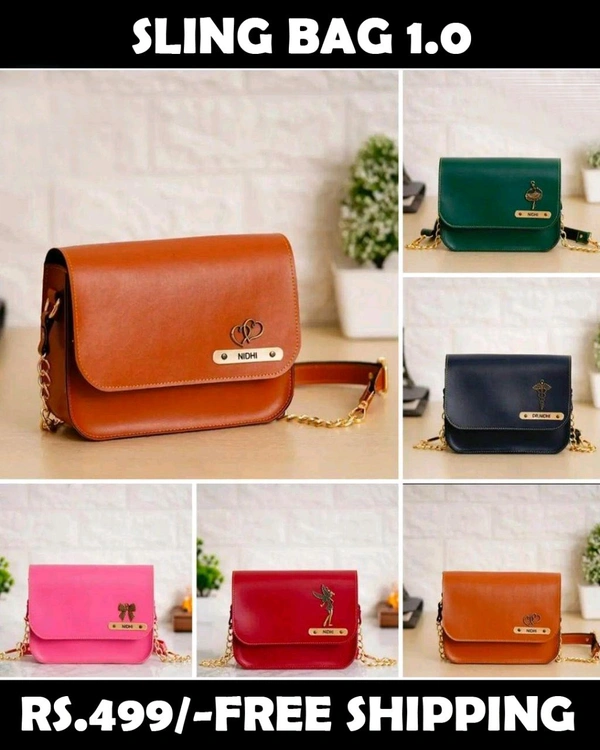 Customized Leather Ladies Sling Bag with Name Engrave | Personalized Women Hand Bag, Hand Purse , Shoulder Bag - Brown