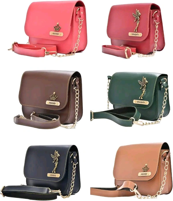 Customized Leather Ladies Sling Bag with Name Engrave | Personalized Women Hand Bag, Hand Purse , Shoulder Bag - Brown