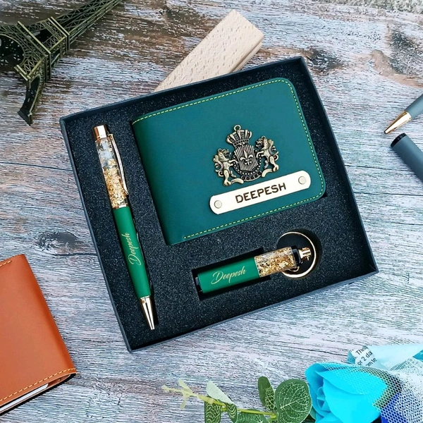 WALLET +KEYCHAIN +PEN COMBO - OLIVE GREEN