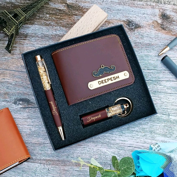 WALLET +KEYCHAIN +PEN COMBO - Brown