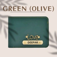 Men's Personalized Wallet OLIVE GREEN COLOR ,  Customized Slim Stylish Leather Purse with Name & Charm , Unique Birthday Anniversary Gift for Men Boy Love Husband Employees Clients 
