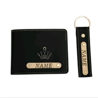 Customized Wallet and Keychain Combo for Men | Personalized Wallet Keychain Set with Name Printed | Leather Name Wallet Keychain for Men | Customized Gifts for Men with Name & Charm - BLACK
