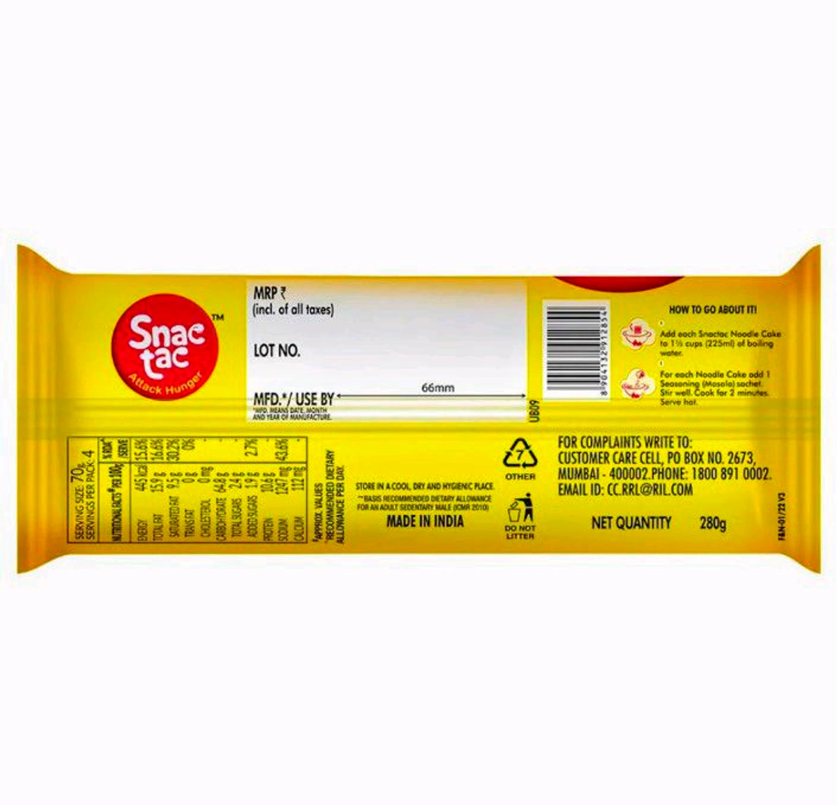 Snactac Masala Noodles 280 Gm