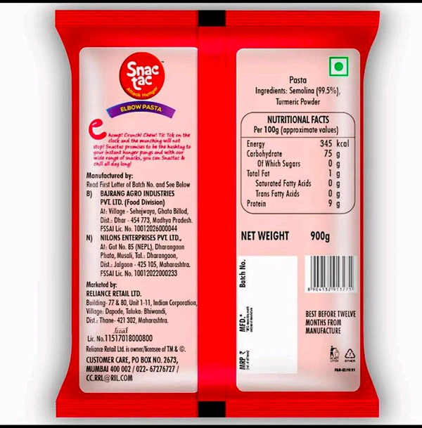 Snac tac Elbow Pasta 900 g