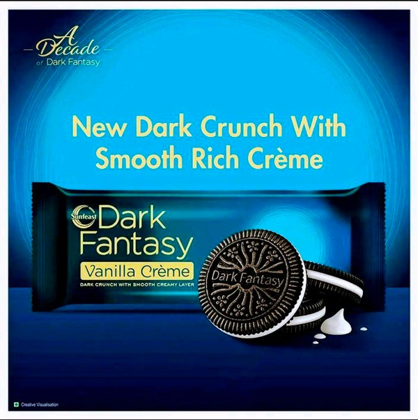 Sunfeast Dark Fantasy Vanilla Creme, 249g, Dark Crunchy Biscuit with Smooth Vanilla Creme