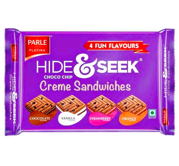 Parle Hide & Seek 4 Fun Flavours Choco Chip Creme Sandwich Biscuits 400 g