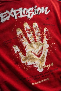 Storm Valor Red "Explosion" Oversized T-Shirt - 240 GSM Heavyweight French Terry - Bio-Washed 100% Pure Cotton Urban Graphic Tee. - M, Red