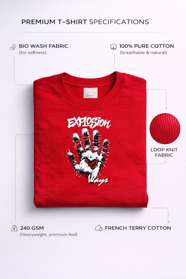 Storm Valor Red "Explosion" Oversized T-Shirt - 240 GSM Heavyweight French Terry - Bio-Washed 100% Pure Cotton Urban Graphic Tee. - M, Red