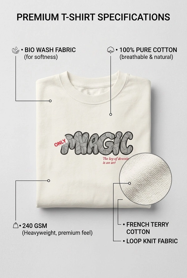 Storm Valor White Mushroom "Magic" Oversized T-Shirt - Premium 240 GSM French Terry - Gold-Washed 100% Cotton Luxury Streetwear. - L, White