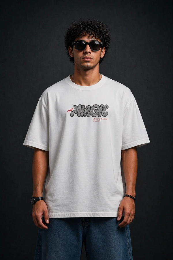 Storm Valor White Mushroom "Magic" Oversized T-Shirt - Premium 240 GSM French Terry - Gold-Washed 100% Cotton Luxury Streetwear. - XL, White