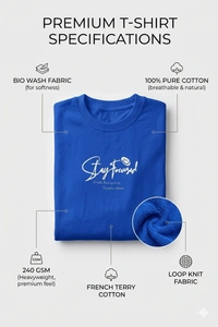 Storm Valor Royal Blue Oversized T-Shirt - 240 GSM Heavyweight French Terry - Gold-Washed "Stay Focused" Urban Streetwear Graphic Tee. - L, Blue