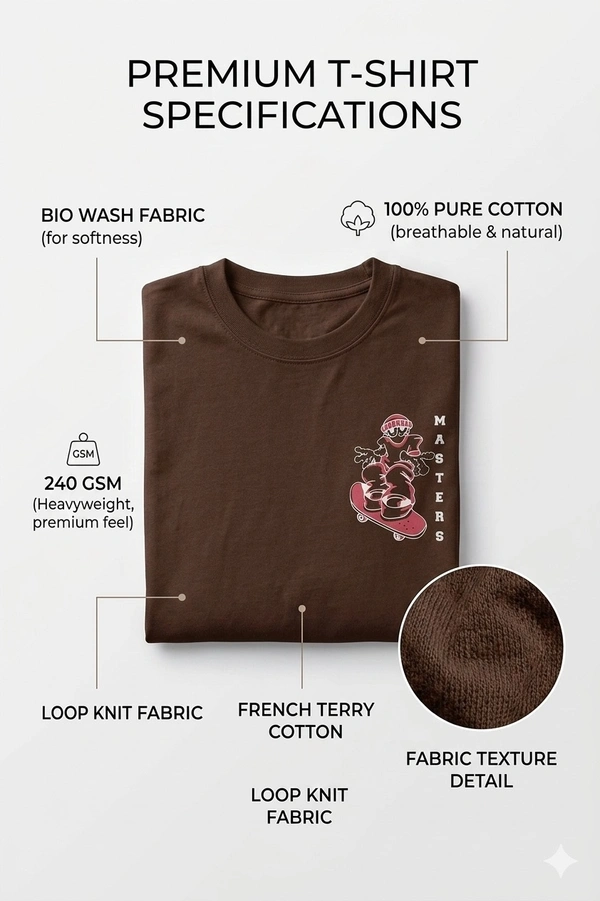 Storm Valor Brown Skater Graphic Oversized T-Shirt - 240 GSM French Terry Cotton - Gold-Washed Premium Streetwear Loose Fit Tee. - XL, Brown