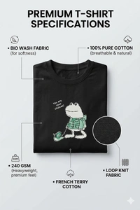 Storm Valor Men's 240 GSM Black Oversized T-Shirt - Premium French Terry 100% Pure Cotton - Bio-Wash Frog Graphic Streetwear Tee. - XL, Black