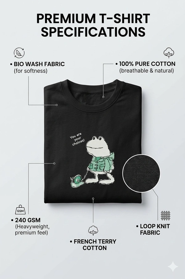 Storm Valor Men's 240 GSM Black Oversized T-Shirt - Premium French Terry 100% Pure Cotton - Bio-Wash Frog Graphic Streetwear Tee. - XL, Black