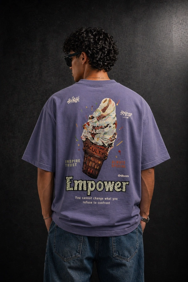 Storm Valor Lavender "Empower" Oversized T-Shirt - 240 GSM Heavy French Terry - 100% Pure Cotton Bio-Washed Artistic Streetwear. - XL, Purple