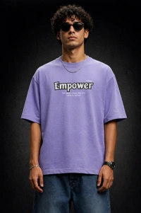 Storm Valor Lavender "Empower" Oversized T-Shirt - 240 GSM Heavy French Terry - 100% Pure Cotton Bio-Washed Artistic Streetwear. - XL, Purple
