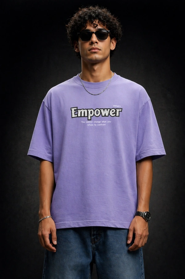 Storm Valor Lavender "Empower" Oversized T-Shirt - 240 GSM Heavy French Terry - 100% Pure Cotton Bio-Washed Artistic Streetwear. - XL, Purple