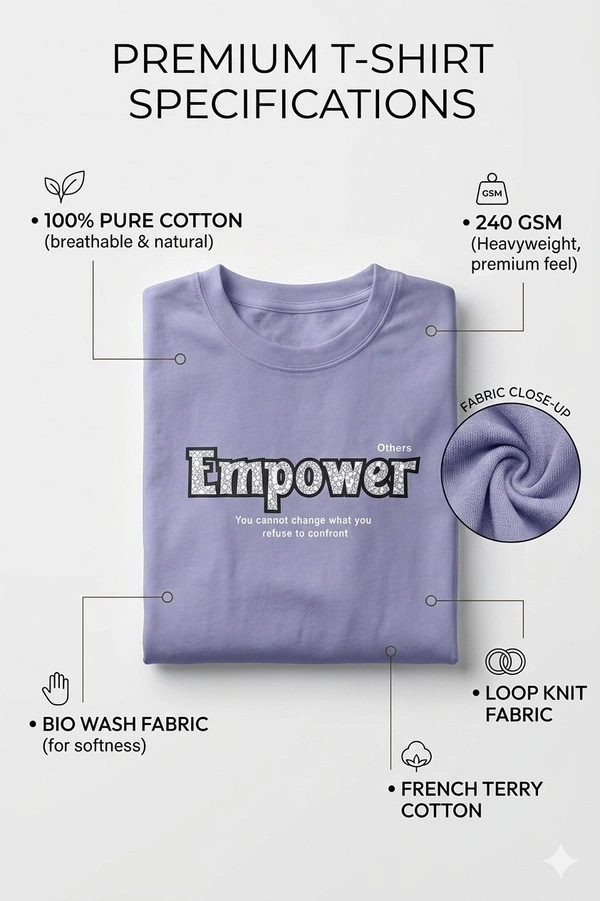 Storm Valor Lavender "Empower" Oversized T-Shirt - 240 GSM Heavy French Terry - 100% Pure Cotton Bio-Washed Artistic Streetwear. - XL, Purple