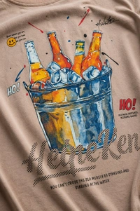 Storm Valor Beige Beer Bucket Graphic Oversized T-Shirt - 240 GSM 100% Cotton French Terry - Gold-Washed Premium Streetwear Tee. - L, Beige