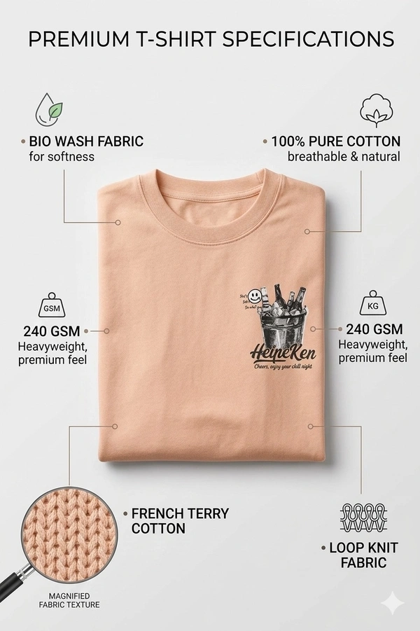 Storm Valor Beige Beer Bucket Graphic Oversized T-Shirt - 240 GSM 100% Cotton French Terry - Gold-Washed Premium Streetwear Tee. - XL, Beige
