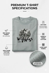 Storm Valor Grey "Wellness Club" Oversized Tee - 240 GSM 100% Pure Cotton French Terry - Premium Bio-Washed Streetwear Collection. - L, Grey