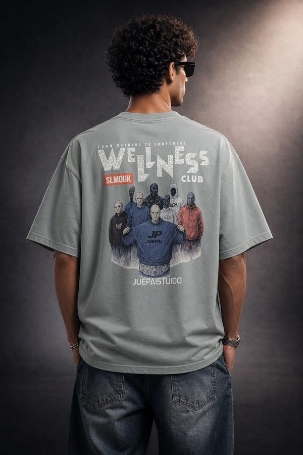 Storm Valor Grey "Wellness Club" Oversized Tee - 240 GSM 100% Pure Cotton French Terry - Premium Bio-Washed Streetwear Collection. - M, Grey