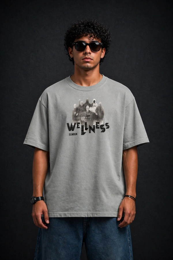 Storm Valor Grey "Wellness Club" Oversized Tee - 240 GSM 100% Pure Cotton French Terry - Premium Bio-Washed Streetwear Collection. - M, Grey