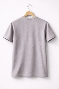 Storm Valor Mauve Jacquard Textured T-Shirt | Premium 200 GSM Cotton Blend | Elegant Woven Pattern Men's Tee - L, Purple