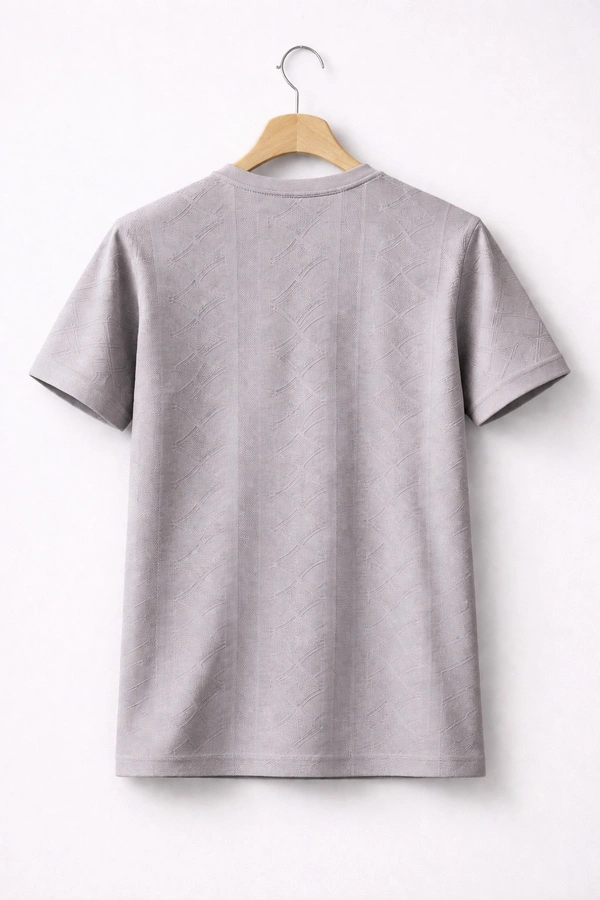 Storm Valor Mauve Jacquard Textured T-Shirt | Premium 200 GSM Cotton Blend | Elegant Woven Pattern Men's Tee - L, Purple